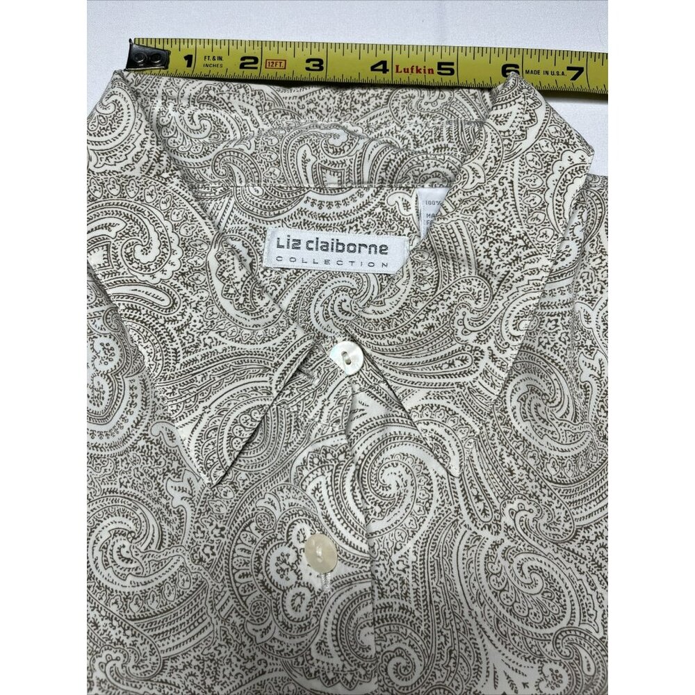 Liz Claiborne Collection Cream With Brown Paisley Pattern Button Down Size 10 - Picture 4 of 12